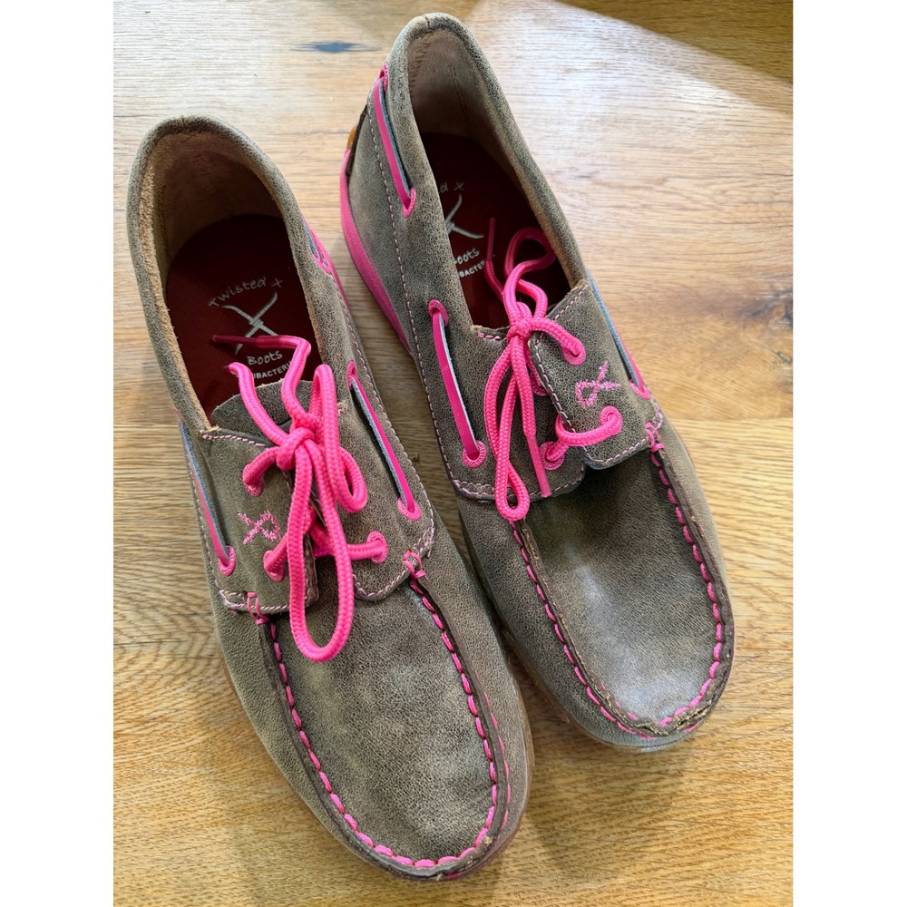 Twisted X Kids Driving Mocs Bomber Neon Pink Leather Shoes Youth 5 / W 8